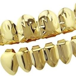 ATORSE 2x18K Golden Plated Maple Leaf Grills Top & Bottom Teeth Grill Caps Gold-16