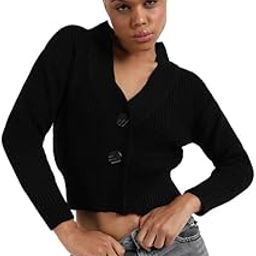 Women's Solid Ribbed Cropped CardiganFor Casual Wear | V Neck | Long Sleeve | Wool Sweater Crafted with Comfort Fit for Everyday Wear-image-106