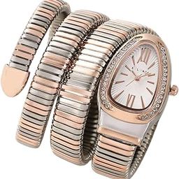 Women's Coil Serpentine Bracelet Watch Rose Gold & Silver Tone | Luxury Quartz Wristwatch with Crystal Bezel | Stylish Spiral-image-54