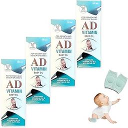 VASHNO AD Vitamin Baby Oil with Vitamins A, D, E and Olive Oil, 100 ml BABY GROWTH PACK OF 4 FREE BABY KNEE PED-image-38