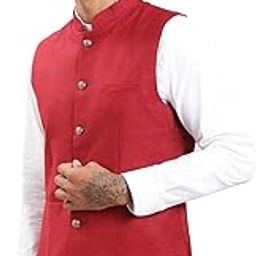 turtle Men Polycotton Solid Slim Fit Red Nehru Jacket||Waistcoat-picture-34