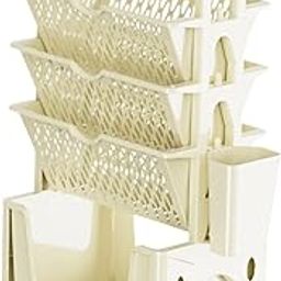 ARTISOUL® Mobile Bookshelf Cart Storage Trolley On Wheel Multipurpose Rolling Bookcase Beige | Furniture | Bookcases-image-3