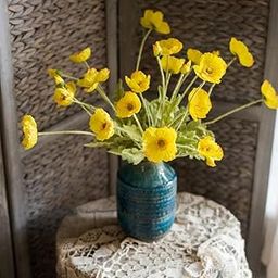 CURATED CART Artificial Poppy Flowers 70cm Silk Stems with 4 Heads Real Touch Latex Fake Flowers for Home Decor Wedding Centerpieces Table Arrangements Party Decorations Long Lasting (Yellow)-15