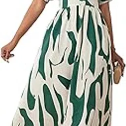 shasmi Women's & Girl's Boho Hot Pink V-Neck Printed Dress with Ruffled Hem and Belted Waist for Vacation, One Piece Maxi for Women's Casual Dresses (140 Dress)-picture-46