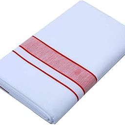 100% cotton Smart Line White Single Dhoti Wide Kara Men's temple wear dhoti red colour wide border-35