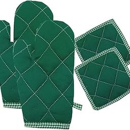Oven Mitten 2 Printed Gloves Cotton Oven Mitts with 2 Pot Holder (Organic Cotton 100% Feather Soft Finish)(Green)-picture-24