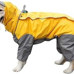 Bhumi Enterprises Dog Raincoats Rain Snow Coats Waterproof Clothing 4 Four Legs Raincoat Full-Cover Dogs Hooded Poncho(Yellow-Grey) (38size)-image-58