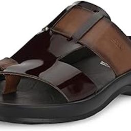 Men's Black Leather Toe Ring Comfort Slippers-image-86