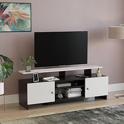 FURNEASER Kashvi Engineered Wood Tv Unit for Living Room Floor Standing Tv Cabinet with Storage Shelf Tv Panel Set Top Box Stand Rack, for Upto 55 inch (Wenge & White)-picture-12