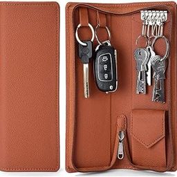 PU Leather Double Key Case key holder leather key pouch key purse with Zipper, 22.5 cm x 8.5 cm x 2.50 cm (Set of 2)-7