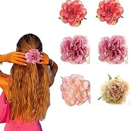 6Pcs Flower Hair Clip, Flower Clips for Women Hair, Fashionable Hair Clutchers for Daily Hairstyles Brown Yellow Lavender Red Pink Bright Red-image-84