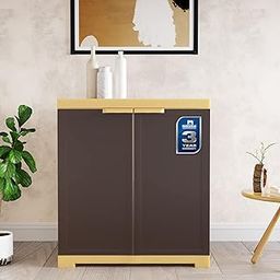 Nilkamal Freedom Mini FMS Plastic Cabinet 3-Year Warranty | Storage Cupboard | Clothes Organizer Rack, 2 Door Small Cabinet | Almirah with Shelves | for Home and Kitchen | Weathered Brown and Biscuit-24