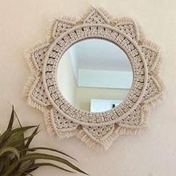 Lachicraft | Macrame Round Mirror for Bedroom Decor Handmade Boho Wall Hanging Aaina for Make Up Dressing and Living Room Party Home Decoration, 17 X 17 Inches, 1 Piece,Style-08-C-image-46