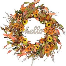 LuBlomy Fall Wreaths for Front Door, 20 Inches Farmhouse Fall Wreath with Hello Sign for Thanksgiving Indoor Window Wall Home Decor-image-54