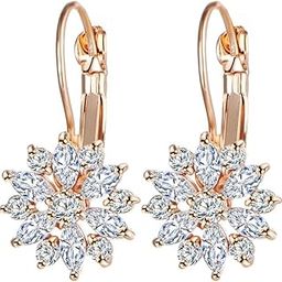 Earrings for Women & Girls | Fashion White Crystal Stone Drop | Rose Gold Plated Drop Earring | Floral Shaped Clip On Earrings |Birthday & Anniversary Gift-image-78
