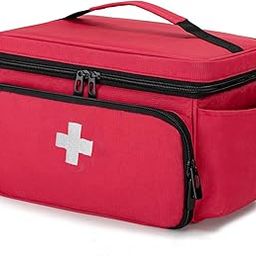 AHM Small Medicine Storage Medicine Bag Empty, Family First Aid Box, Pill Bottle Organizer for Emergency Medical Supplies, Red (Empty Bag)-18
