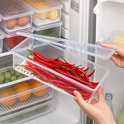 FLORAVA™ Smart Fridge Storage Container – BPA-Free Transparent Box with Water Drain Tray | Leakproof, Odor-Blocking, Fresh-Keeping, Stackable Organizer for Vegetable, Fruits, Meat & Fish 1500 Ml Set 6-0