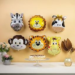 The Banner Company Small Jungle Theme Animal Face Foil Balloons - Pack of 6 | Jungle Theme Party Supplies & Backdrop Decorations | Small Size-18