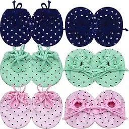 KIDSKA Mitten Gloves for New Born/Mittens- Booties Set for Baby/Knotted Mitten Booty Set for Baby Boy and Baby Girl (0-6 Month)-Set of 6 Pair-picture-0