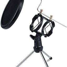 Desktop Microphone Tripod Stand, Shock Mount Desk Mic Holder with Pop Filter Net for Podcast Chatting Meeting Live Lecture-31