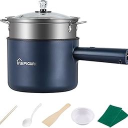 UJEAVETTE Electric Hot Pot Small Electric Pot for Pasta for Shabu Shabu Steak Dumpling Blue with Steamer-12