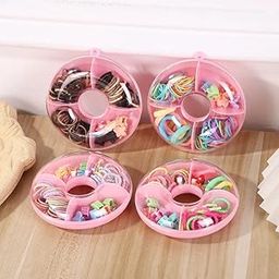 H-STYLE STORE Colorful Cute Round Boxed Hair Accessories Set Candy Colored Children Elastic Hair Bands Thumb Hair Tie and Mini Claw Clips Set(2 BOX)-image-1