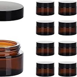 B.H.Industry Glass Cream Jars with Lids, 12 Pcs, 30ml, Amber, Black Lid-22