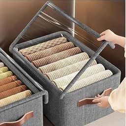 Freeboot Collapsible Fabric Storage Cubes Organizer Foldable Storage Basket for Organizing Toys, Books, Shelves, Wardrobe, Closet, Large Storage Box with Handles and Steel Frame Case (Box With Lid, 5)-image-68