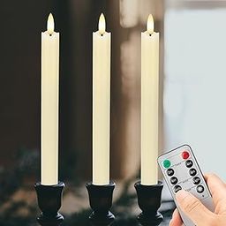 AFINETH Flameless Taper Candles, 9.6" Real Wax Battery Operated, 3 Pack Led Candles with 3D Wick, Flickering, Ivory-image-22