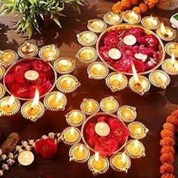 R Ayurveda Copper Metal Decorative Metal Diya Traditional Diya Urli Tealight Holder Golden Bowl for Floating Flowers Home,Office Wedding Decor |Set of 3 Sizes 10,12,and 14 Inches-image-22