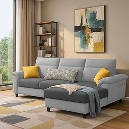 GRAPEWOOD Nelson RHS 4 Seater L Shape Sofa for Living Room (Grey Dark Grey Fabric) Premium Fabric Sofa Set-image-68