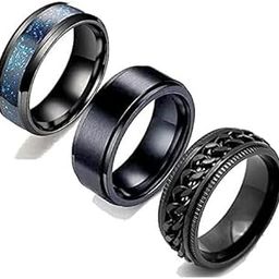 Black Rings for Men Mens couples gents friends unisex Boys Boyfriend heart love Stainless Steel Stylish Valentine gifts proposal Couple band thumb & Finger Ring Pack of 3-picture-14