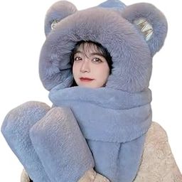 Women Winter Cute Cartoon Bear Ear Hat Scarf and Glove Set for Girls | Winter Soft Warm Fleece Hat Glove 3 in 1 Balaclava Beanie Cap for Women & Female-image-85