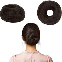 D-DIVINE Natural Brown Human Hair Buns - Messy Juda Bun - Donut Scrunchies with Elastic Rubber band - 1 Pc-42