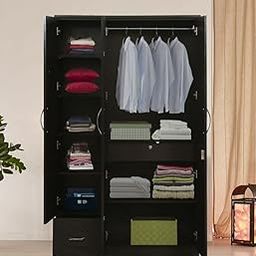 3 Door Wardrobe (wenge Finish with Drawer and Mirror)-image-35