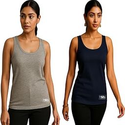 Women's Cotton Tank Top Camisole, Sleeveless Pack of 2 (in, Alpha, Free Size, Regular, Grey-Navy Blue)-image-81