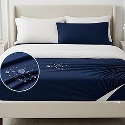 Crosia Craft Waterproof Mattress Protector, Fitted Sheet Style, Navy Blue, Dust-Proof with Zipper-image-72