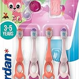 Jordan*|Step 2 Kids Manual Toothbrush|Infant Toothbrush For Age 3-5 Years Old|Kid Toothbrush With Soft Bristles, Dual Ergonomic Handle & Bpa Free|Pink & Yellow Color|Pack 4 Units-13