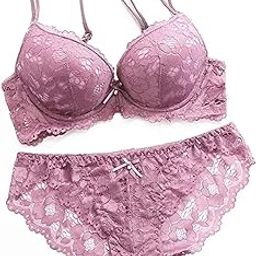 Women Net Lace Lingerie Set of Lightly Padded Underwired Pushup Bra with Matching Panty Purple-image-73