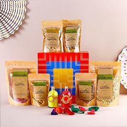 FOODCLOUD.IN Munchies The Fit & Fab Holi Hamper with Organic Gulal - 6 Healthy and Nutritious Snacks - High Protein, Sweet & Baked or Roasted - Gift Box (Pack of 8)-image-11