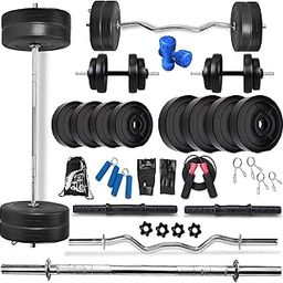 Bodyfit Home Gym Combo Set, Gym Equipments, [8Kg-100 Kg], 3ft Curl, 5Ft Straight Rod + One Pair Dumbbell Rods, PVC Dumbbell Plates, Weight Plates, Exercise Set, Home Gym Kit. (20KG Combo Set)-30
