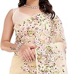 Women Net Pink Floral Pattern Embroidery Work Saree with Unstitched Blouse (E6287_5) - Elegant Design, Intricate Floral Embroidery, Lightweight, Perfect for Weddings, Parties-image-26