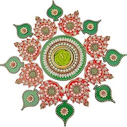 SAHAYA Reusable Rangoli for Decoration Acrylic with T Light Holder Small Home Festival Decoration (Red, 17)-image-2