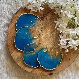 Artlia Resin Coasters Dining Table Set of 4,(4'' Diameter Ideal for Gifting (Birthdays,Anniversaries,Weddings),Enhancing Home Decor,Gifts,and Special Occasions,Handcrafted Coasters (Metallic Blue)-14