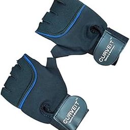 Curveit Neoprene Gym Gloves for Men and Women with Wrist Support, Hand Gloves for Gym, Fitness, Weightlifting and Exercise (Black , Blue)-image-1