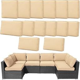 Frxeyaliz 14Pcs Patio Cushion Covers (Beige)-image-23