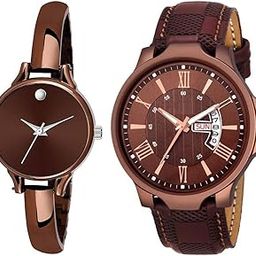 Leather Analogue Unisex Couple Combo Watch For Men & Women (Brown Dial & Colored Strap) -W246-236Br, Brown Band-picture-14