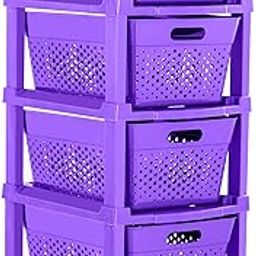 Vallaree 4 Layer Plastic Drawer Organizer Multi Purpose Modular Drawer System Large Chest of Drawer Organizer for Home Office,Product Dimension When assembeled (35cm 28cm 72cm)(Stylo-Purple-4xl)-77