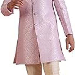 Men's Lilac Woven Design Indowestern Sherwani Trouser Set-image-97