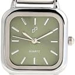 Women's The Downtown Chain Square Watch, Metallic Silver Stainless Steel Strap, Olive Green Dial, One-Size, Foldover Closure, Quartz, Battery, Wrist Belt Watch for Female and Girls-image-67